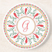 Red Chili Pepper Wreath Zandsteen Onderzetter (Voorkant)