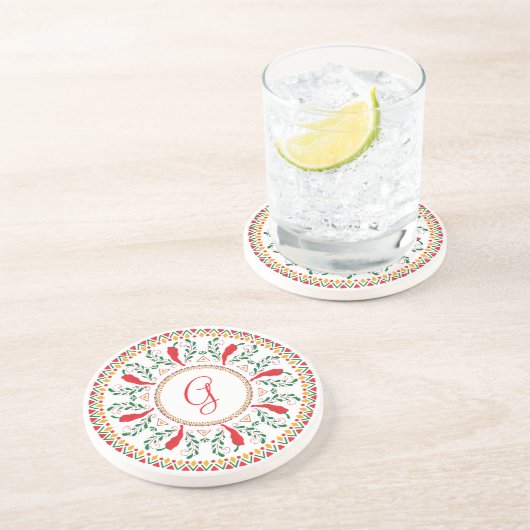 Red Chili Pepper Wreath Zandsteen Onderzetter (Zijkant)