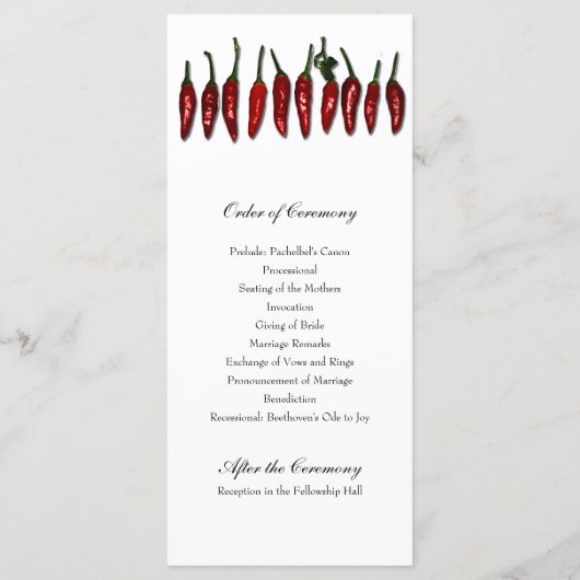 Red Chili Peppers Feestelijk Huwelijk Programma Programmakaart (Achterkant)