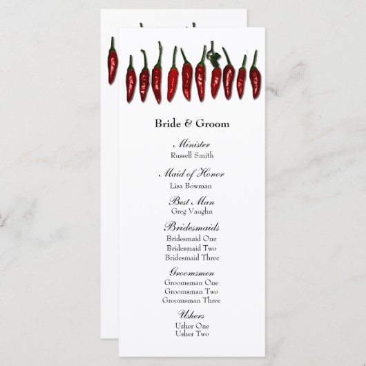 Red Chili Peppers Feestelijk Huwelijk Programma Programmakaart (Voorkant / Achterkant)