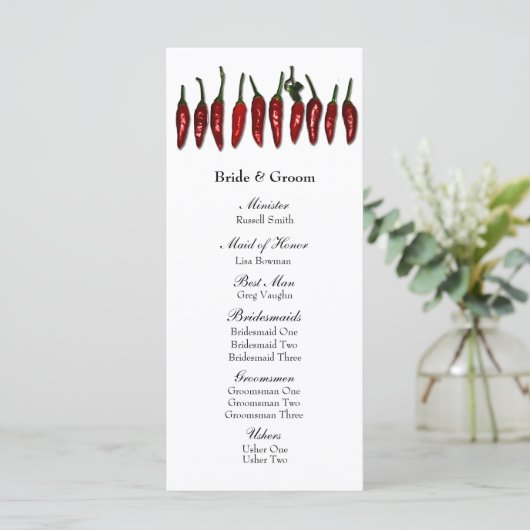 Red Chili Peppers Feestelijk Huwelijk Programma Programmakaart (Staand voorkant)