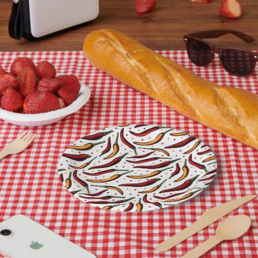 Red Chili Peppers Pattern Papieren Bordje (Picknick)