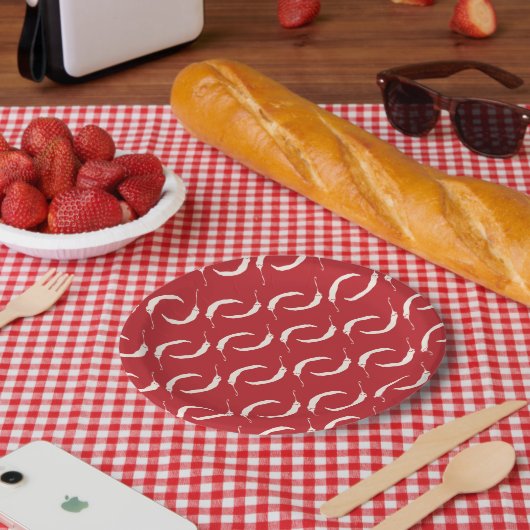 Red Chili Peppers Pattern Papieren Bordje (Picknick)