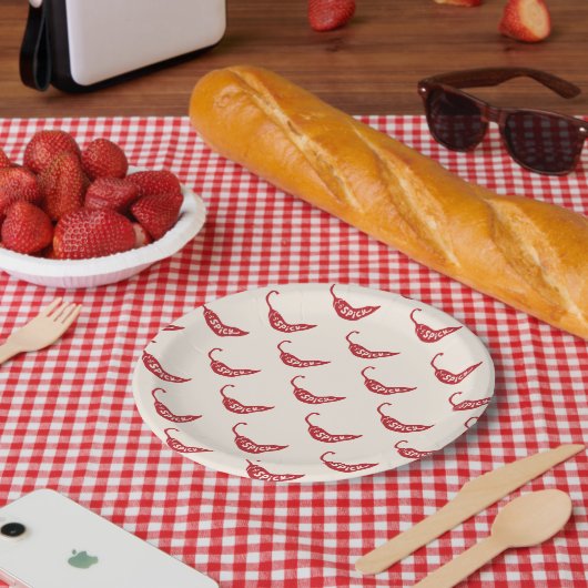 Red Chili Peppers Pattern Papieren Bordje (Picknick)