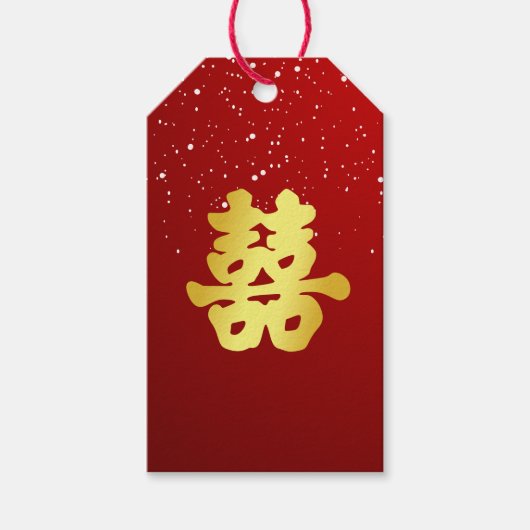 Red Chinese bruiloft sneeuwvlok dubbel geluk Gif Cadeaulabel (Voorkant)