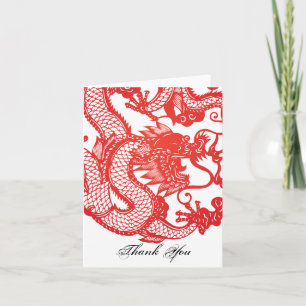 Red Chinese Dragon Note of Bedankt kaart