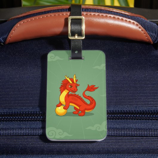 Red Chinese Dragon on Green Bagagelabel (Voorkant Insitu 2)