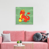 Red Chinese Dragon on Green Canvas Afdruk (Insitu (Woonkamer))