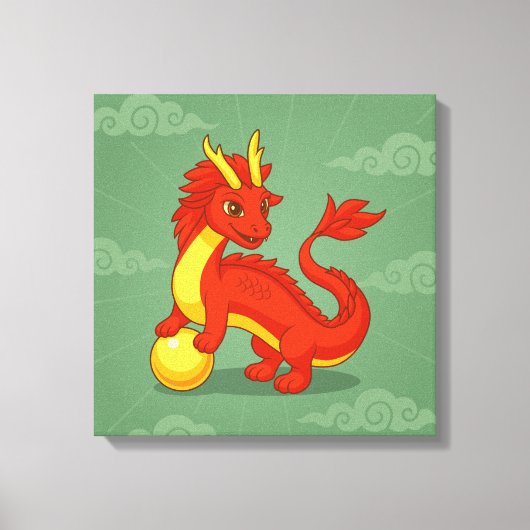 Red Chinese Dragon on Green Canvas Afdruk (Voorkant)