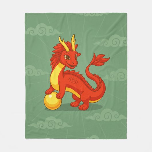 Red Chinese Dragon on Green Fleece Deken (Voorkant)