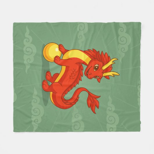 Red Chinese Dragon on Green Fleece Deken (Voorkant (Horizontaal))
