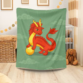 Red Chinese Dragon on Green Fleece Deken