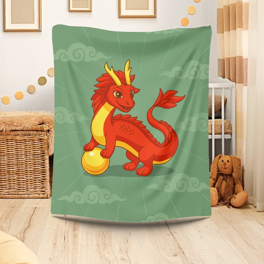 Red Chinese Dragon on Green Fleece Deken