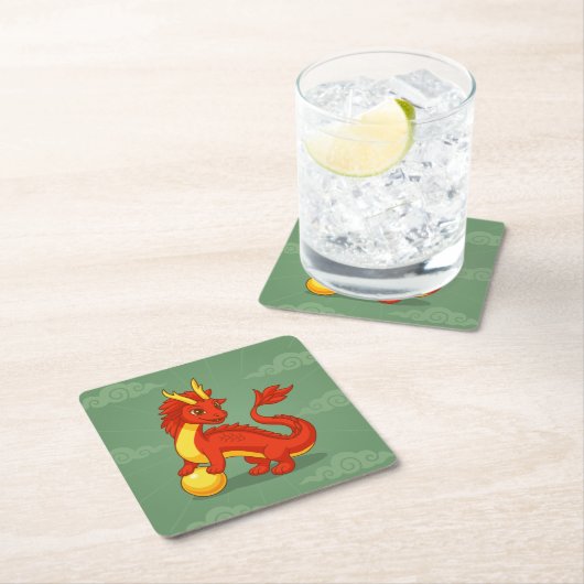 Red Chinese Dragon on Green Kartonnen Onderzetters (Insitu)