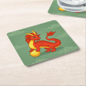 Red Chinese Dragon on Green Kartonnen Onderzetters (Schuin)