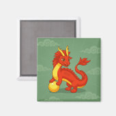 Red Chinese Dragon on Green Magneet (Voorkant / Achterkant)