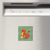 Red Chinese Dragon on Green Magneet (Insitu (Vaatwasser))