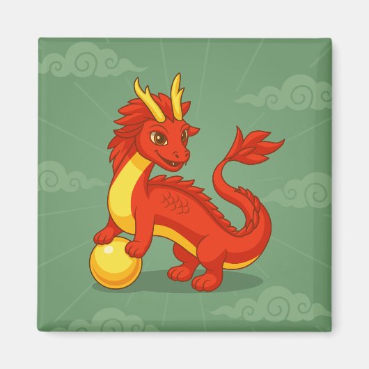 Red Chinese Dragon on Green Magneet (Voorkant)