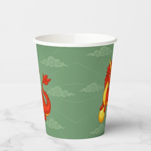 Red Chinese Dragon on Green Papieren Bekers (Links)