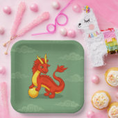 Red Chinese Dragon on Green Papieren Bordje (Feest)