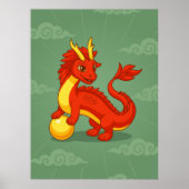 Red Chinese Dragon on Green Poster (Voorkant)