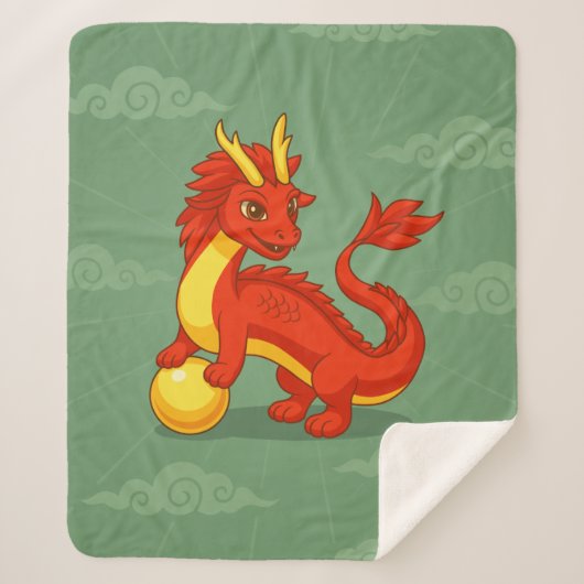 Red Chinese Dragon on Green Sherpa Deken (Voorkant)