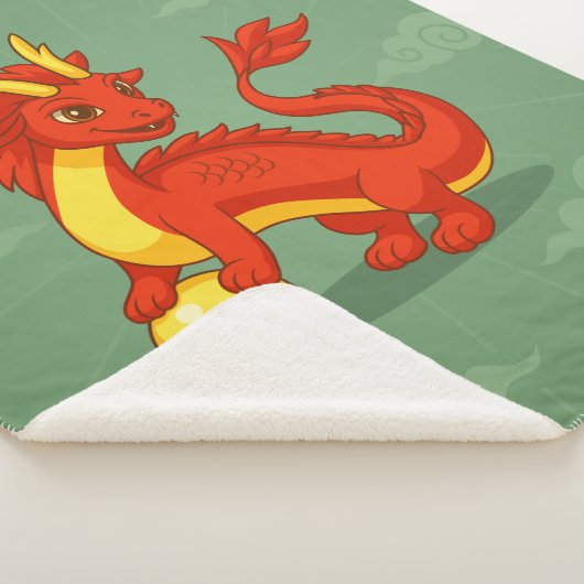 Red Chinese Dragon on Green Sherpa Deken (3/4)