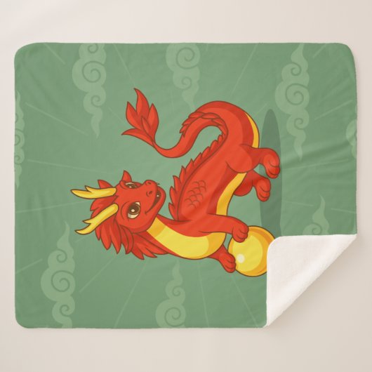 Red Chinese Dragon on Green Sherpa Deken (Voorkant (horizontaal))