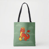 Red Chinese Dragon on Green Tote Bag (Voorkant)