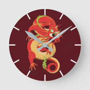 Red Chinese Dragon Ronde Klok