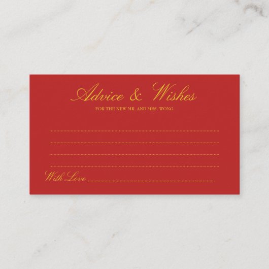 Red Chinese Geïnspireerd huwelijksadvies & wenst K Advieskaart (Voorkant)