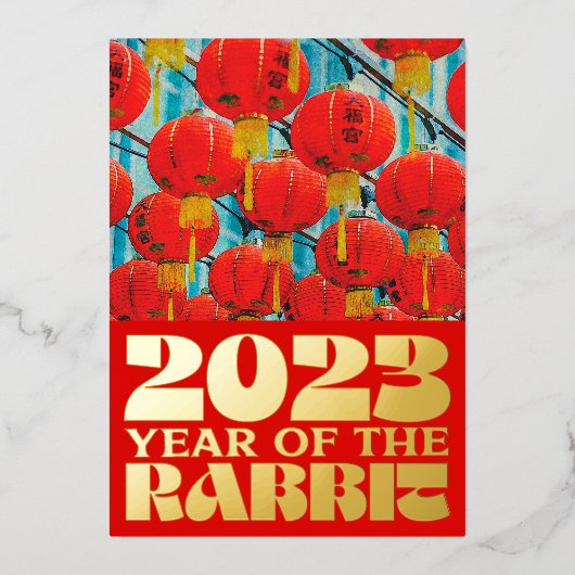 Red Chinese Water 2023 Rabbit New Year Gold Folie Uitnodiging (Voorkant)