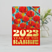 Red Chinese Water 2023 Rabbit New Year Gold Folie Uitnodiging (Staand Voorkant)