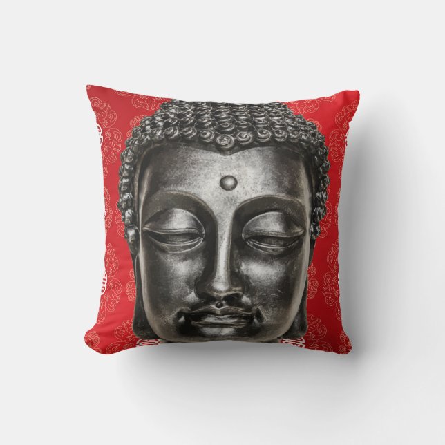 Red Chinese Zen Buddha Pillow Kussen (Voorkant)