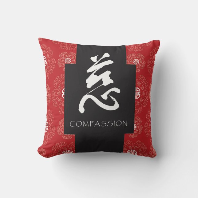 Red Chinese Zen Compassion Pillow Kussen (Voorkant)