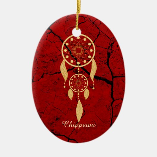 Red Chippewa Oval Oranament Keramisch Ornament (Voorkant)