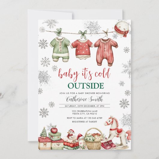 Red Christmas Baby It’s Cold Outside Baby Shower Kaart (Voorkant)