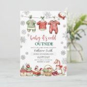 Red Christmas Baby It’s Cold Outside Baby Shower Kaart (Staand voorkant)