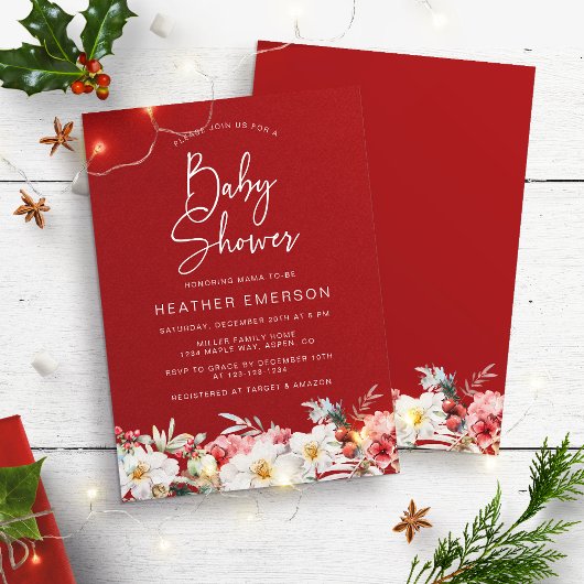 Red Christmas Baby shower Invitation Kaart
