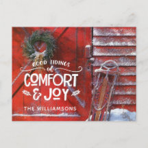 Red Christmas Barn Country Script Comfort en Joy