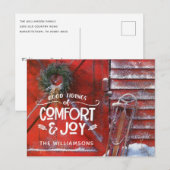 Red Christmas Barn Country Script Comfort en Joy Feestdagenkaart (Voorkant / Achterkant)