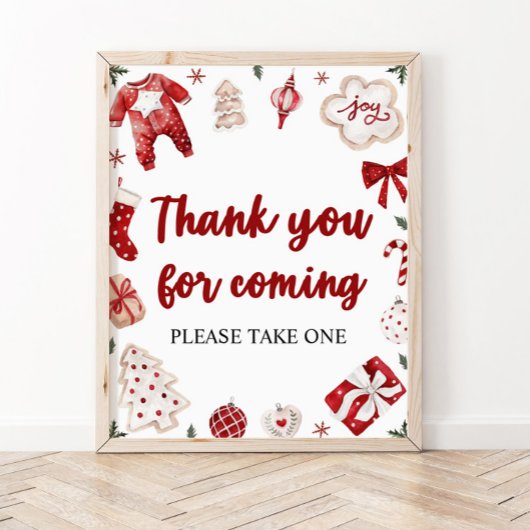 Red Christmas Bedankt voor uw komst Baby shower Poster