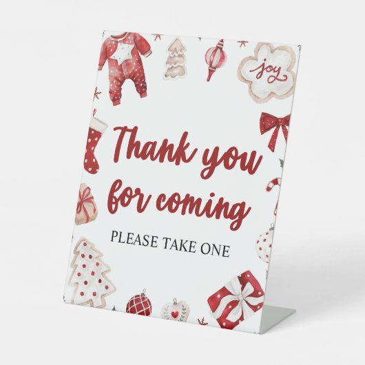 Red Christmas Bedankt voor uw komst Baby shower Reclamebord Met Voetstuk (Voorkant)