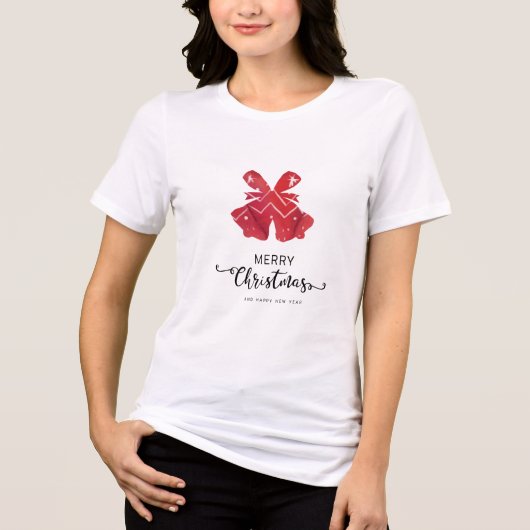 Red Christmas Bells – Minimal Holiday Greeting Tri-Blend Shirt (Voorkant)