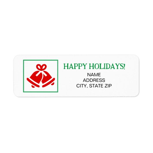 Red Christmas Bells Vakantie retour adres label (Voorkant)