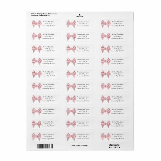 Red Christmas Bow Return Address Label (Full Sheet)