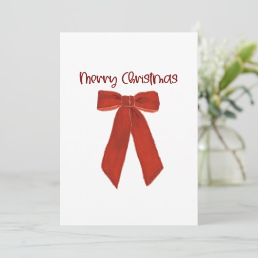 Red Christmas Bow with Merry Christmas Text Kaart (Staand voorkant)