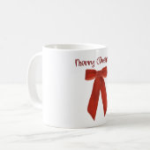 Red Christmas Bow with Merry Christmas Text Koffiemok (Voorkant links)