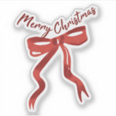 Red Christmas Bow with Merry Christmas Text Sticker (Voorkant)