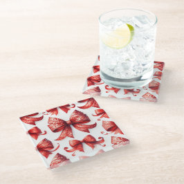 Red Christmas Bows Glazen Onderzetter